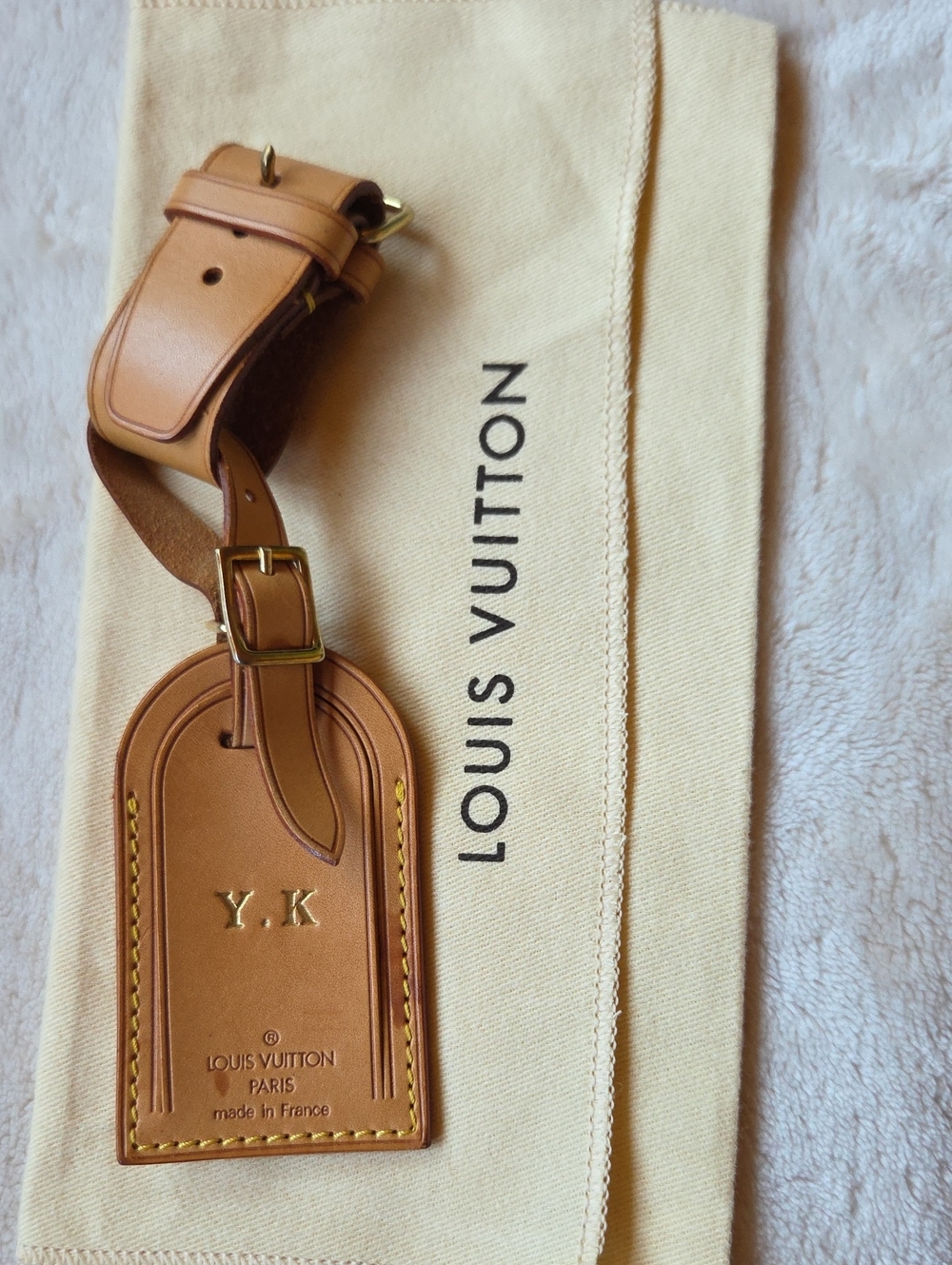 Louis Vuitton Tan Leather  Luggage Tag with Gold Hardware